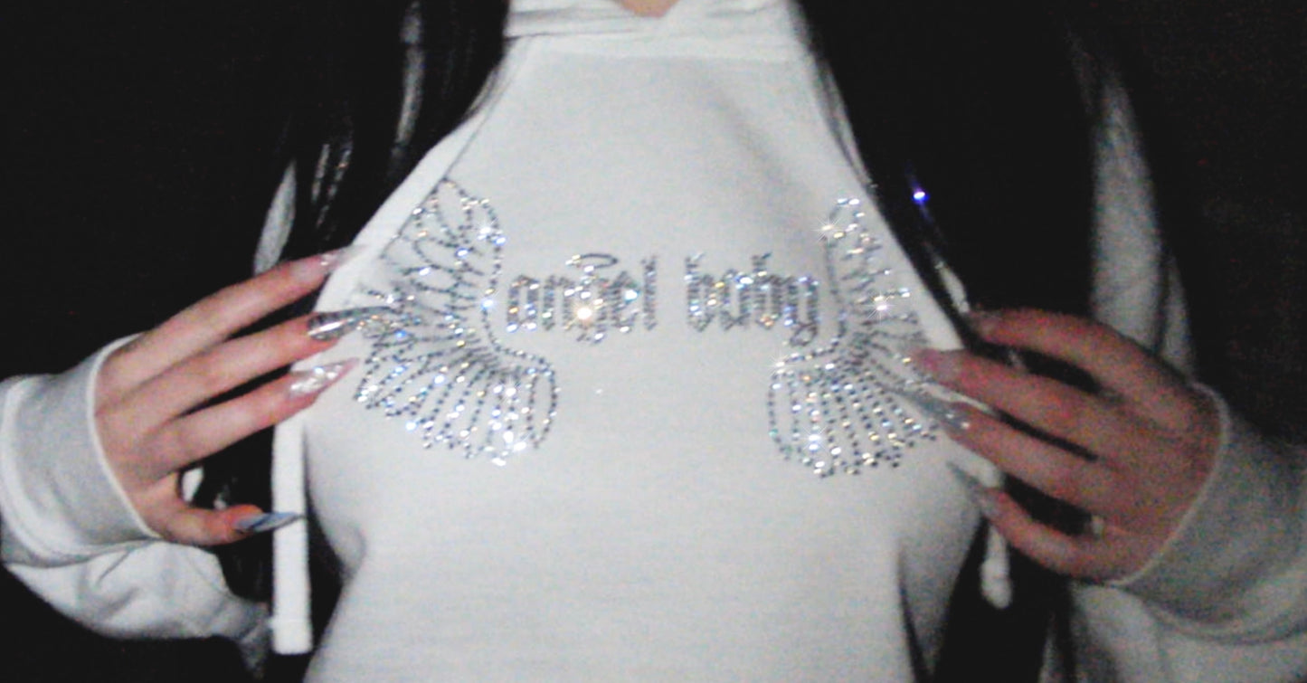 rhinestone angel baby hoodie